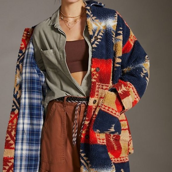 Anthropologie X Pilcro Leopard Sherpa Duster Jacket - Picture 4 of 11